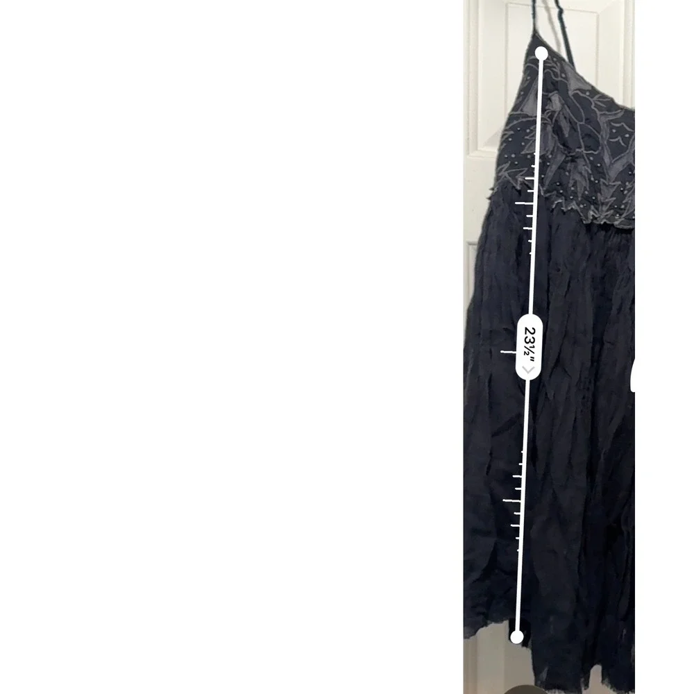Free People Black Embroidered Beaded Gauze Mini Dress Boho Braided‎ Straps XS